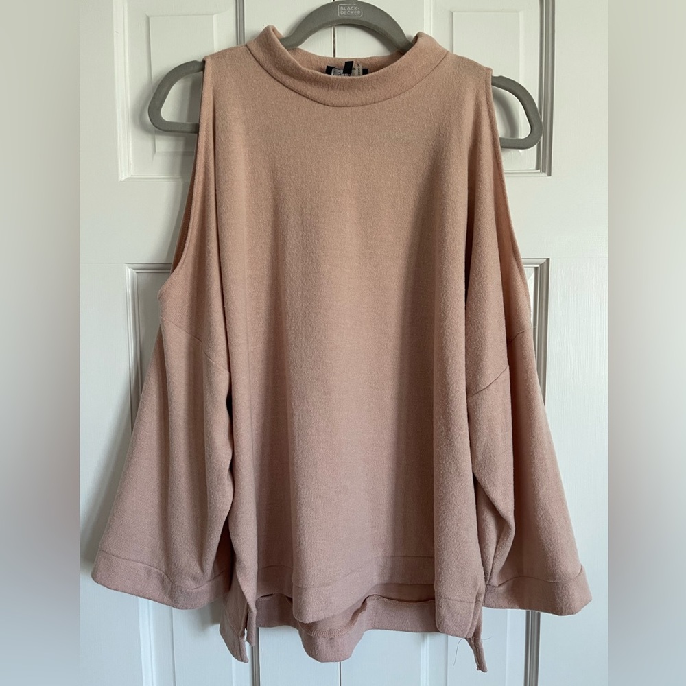 1. STATE Blush Coldshoulder Wide Sleeves Soft Sweater, Size L